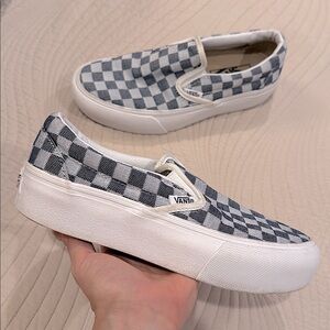 🦋Excellent condition! VANS Damier blue checkered slip-on sneakers women 5